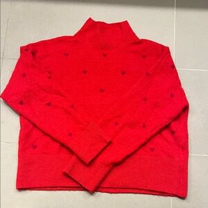 Chic Red Turtleneck Sweater with Heart Details -Wool